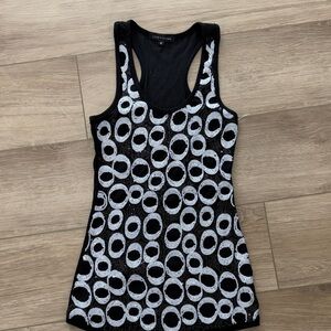 Love Culture black and white ribbed tank top with sequins design on front small